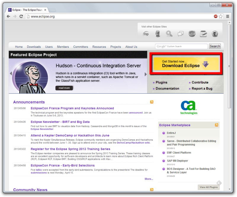 Eclipse IDE, download, krok 1.